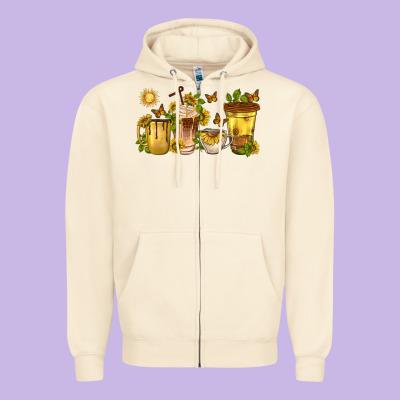 Sunflower Coffee Cups Zipper Hoodie Designed By Texasbilliewilder