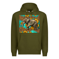 Army Green western sunflowers elephant Premium Hoodie - LillyAllenDesigns