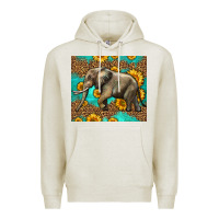 Oatmeal Heather western sunflowers elephant Premium Hoodie - LillyAllenDesigns