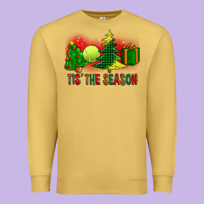 Tis The Season Christmas With Tennis Ball And Tree Cookie Premium Sweatshirt Designed By Fadigitalartstudio