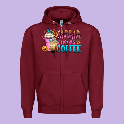 Mama Needs Coffee Zipper Hoodie Designed By Zillion Design Studio