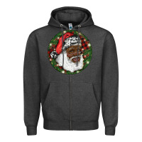 Charcoal Heather African American Santa Christmas Zipper Hoodie - RanaPortraitStore