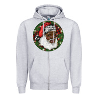 Heather Grey African American Santa Christmas Zipper Hoodie - RanaPortraitStore