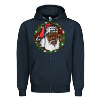 Navy African American Santa Christmas Zipper Hoodie - RanaPortraitStore