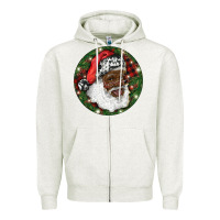 Oatmeal Heather African American Santa Christmas Zipper Hoodie - RanaPortraitStore
