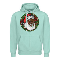 Seafoam African American Santa Christmas Zipper Hoodie - RanaPortraitStore