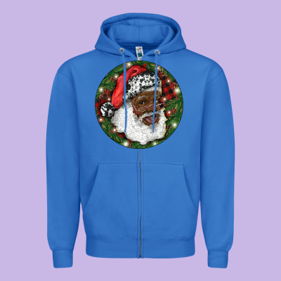 Zipper Hoodie African American Santa Christmas