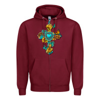 Burgundy western cross with gemstone and sunflowers Zipper Hoodie - texasbilliewilder