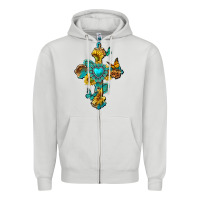 Dove Grey western cross with gemstone and sunflowers Zipper Hoodie - texasbilliewilder