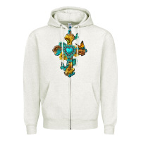 Oatmeal Heather western cross with gemstone and sunflowers Zipper Hoodie - texasbilliewilder