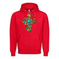 Red western cross with gemstone and sunflowers Zipper Hoodie - texasbilliewilder
