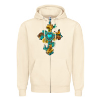 Sandshell western cross with gemstone and sunflowers Zipper Hoodie - texasbilliewilder
