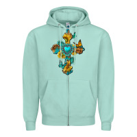 Seafoam western cross with gemstone and sunflowers Zipper Hoodie - texasbilliewilder