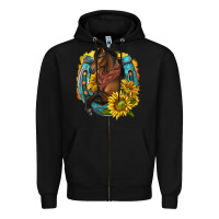 Black western horse with horseshoe Zipper Hoodie - texasbilliewilder