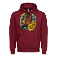 Burgundy western horse with horseshoe Zipper Hoodie - texasbilliewilder