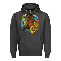 Charcoal Heather western horse with horseshoe Zipper Hoodie - texasbilliewilder