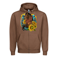 Chestnut western horse with horseshoe Zipper Hoodie - texasbilliewilder
