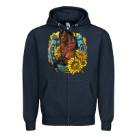 Navy western horse with horseshoe Zipper Hoodie - texasbilliewilder