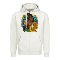 Oatmeal Heather western horse with horseshoe Zipper Hoodie - texasbilliewilder