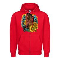Red western horse with horseshoe Zipper Hoodie - texasbilliewilder