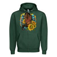 Sports Green western horse with horseshoe Zipper Hoodie - texasbilliewilder
