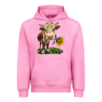 Fuchsia Pink hereford heifer with sunflower Urban Hoodie - LillyAllenDesigns
