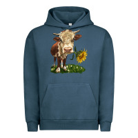 Pigment Midnight Navy hereford heifer with sunflower Urban Hoodie - LillyAllenDesigns
