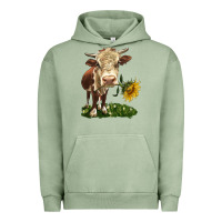 Pigment Oil Green hereford heifer with sunflower Urban Hoodie - LillyAllenDesigns