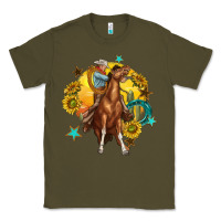 Army Green bucking horse with cowboy and sunflower Classic Tee - texasbilliewilder