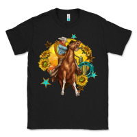 Black bucking horse with cowboy and sunflower Classic Tee - texasbilliewilder