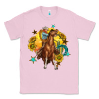 Bubblegum Pink bucking horse with cowboy and sunflower Classic Tee - texasbilliewilder