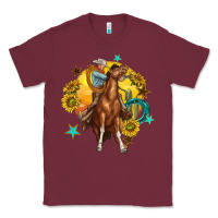 Burgundy bucking horse with cowboy and sunflower Classic Tee - texasbilliewilder