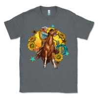 Charcoal Heather bucking horse with cowboy and sunflower Classic Tee - texasbilliewilder