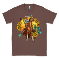 Chestnut bucking horse with cowboy and sunflower Classic Tee - texasbilliewilder