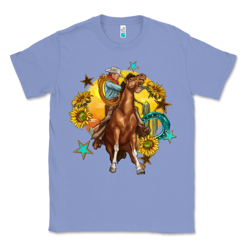 Bucking Horse With Cowboy And Sunflower Classic Tee by texasbilliewilder | Teevron