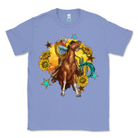 Colony Blue bucking horse with cowboy and sunflower Classic Tee - texasbilliewilder