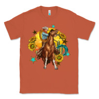 Copper bucking horse with cowboy and sunflower Classic Tee - texasbilliewilder
