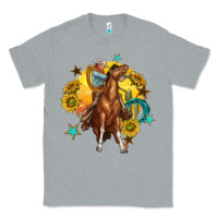 Heather Grey bucking horse with cowboy and sunflower Classic Tee - texasbilliewilder
