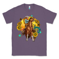 Lavender bucking horse with cowboy and sunflower Classic Tee - texasbilliewilder