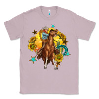 Lilac bucking horse with cowboy and sunflower Classic Tee - texasbilliewilder