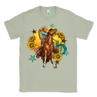 Matcha bucking horse with cowboy and sunflower Classic Tee - texasbilliewilder
