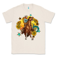 Natural bucking horse with cowboy and sunflower Classic Tee - texasbilliewilder