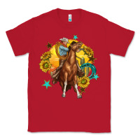 Red bucking horse with cowboy and sunflower Classic Tee - texasbilliewilder
