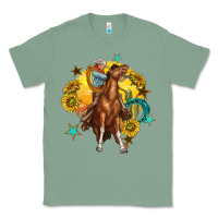Sage bucking horse with cowboy and sunflower Classic Tee - texasbilliewilder