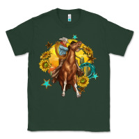 Sports Green bucking horse with cowboy and sunflower Classic Tee - texasbilliewilder