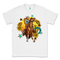 White bucking horse with cowboy and sunflower Classic Tee - texasbilliewilder