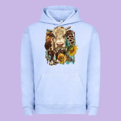 Hereford Heifer With Sunflower And Leopard Urban Hoodie Designed By Lillyallendesigns