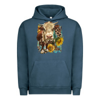 Pigment Midnight Navy Hereford heifer with sunflower and leopard Urban Hoodie - LillyAllenDesigns