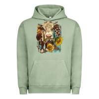 Pigment Oil Green Hereford heifer with sunflower and leopard Urban Hoodie - LillyAllenDesigns