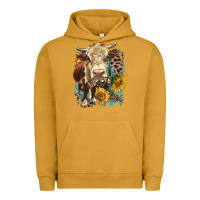 Pigment Peanut Butter Hereford heifer with sunflower and leopard Urban Hoodie - LillyAllenDesigns
